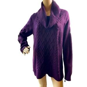 Tommy Hilfiger Purple Cable Knit Shawl Collar Long Sleeve Pullover Sweater Sz XL